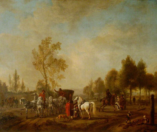 A Riding School in the Open with a Coach, vintage artwork by Philips Wouwerman, 12x8" (A4) Poster