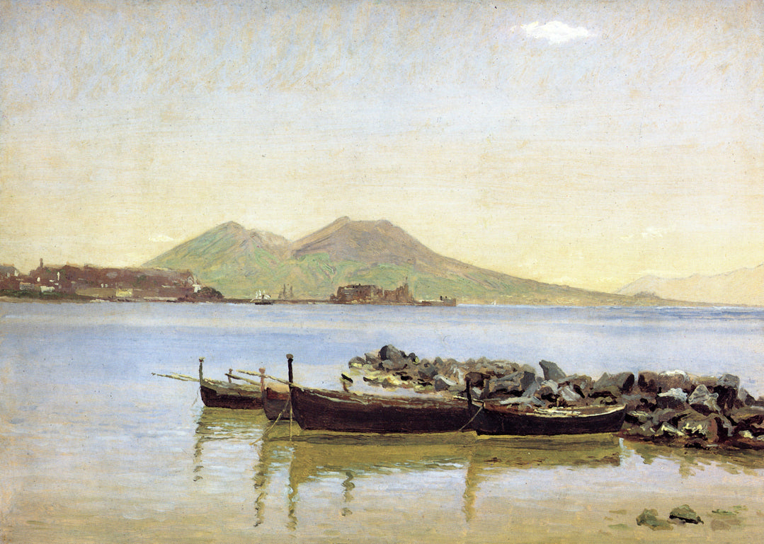 The Bay of Naples with Vesuvius in the Background, vintage artwork by Christen Købke, A3 (16x12") Poster Print