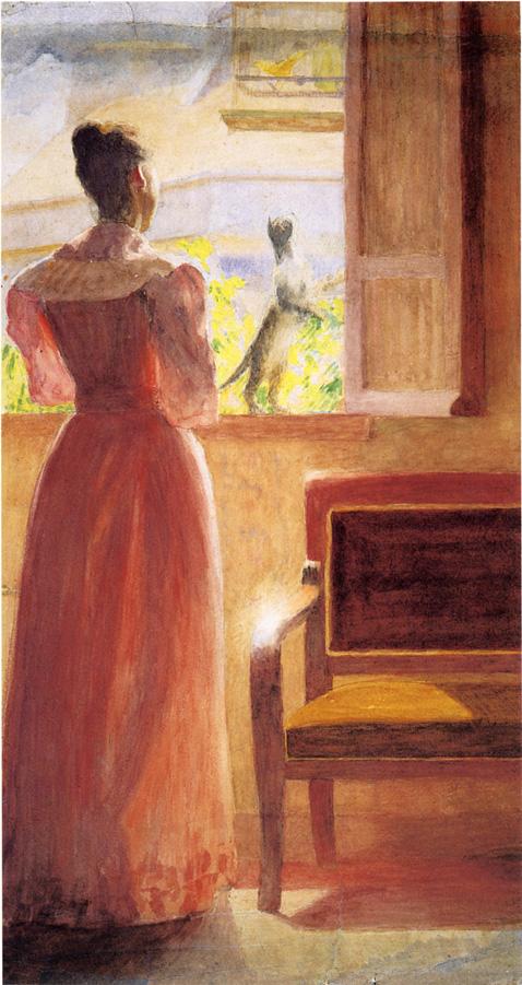 Lady by  a Window, vintage artwork by Thomas P. Anshutz, 12x8" (A4) Poster