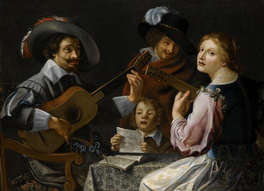 A concert with figures making music, vintage artwork by Flemish School 17th Century - Unknown, 12x8" (A4) Poster