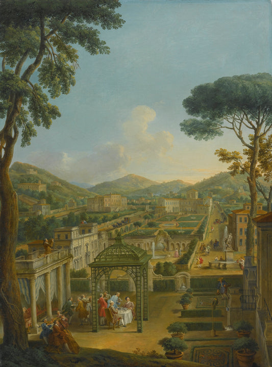 An Extensive Landscape with Villas and Figures, vintage artwork by Giovanni Paolo Panini, 12x8" (A4) Poster