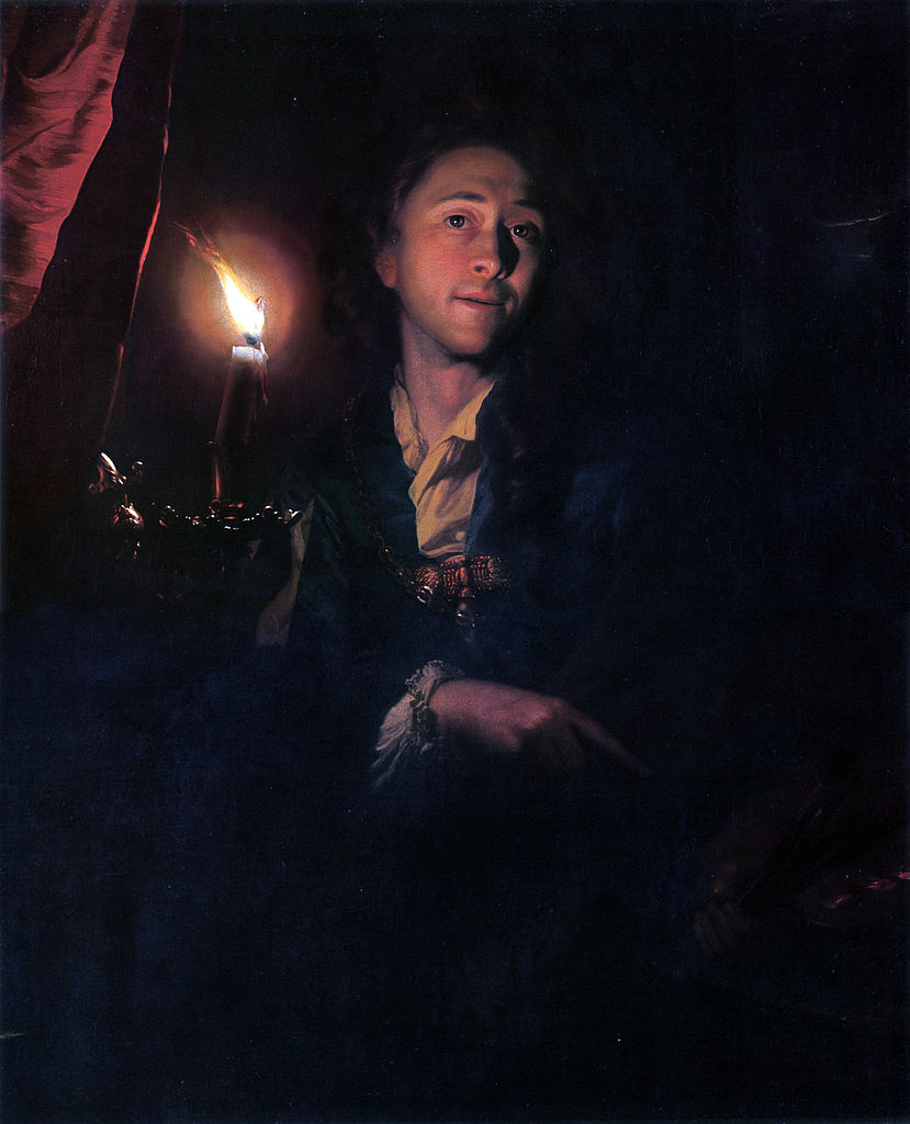 Self-portrait by  Candlelight, vintage artwork by Godfried Schalcken, 12x8" (A4) Poster