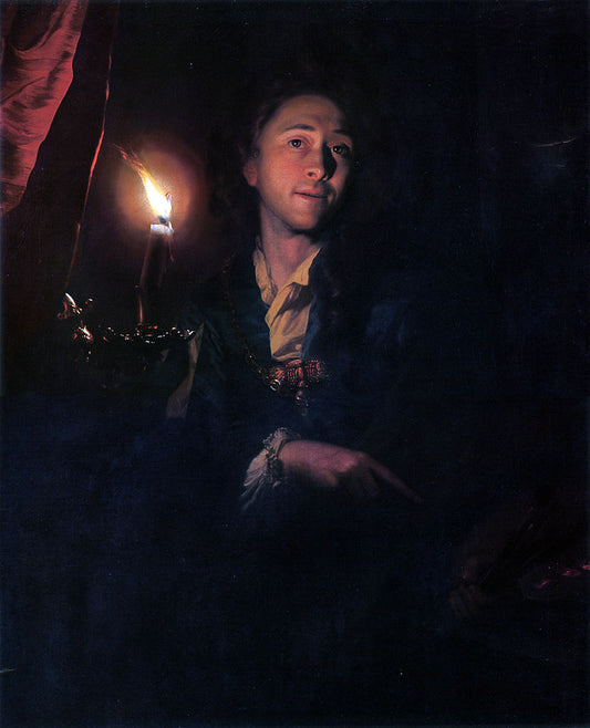Self-portrait by  Candlelight, vintage artwork by Godfried Schalcken, 12x8" (A4) Poster