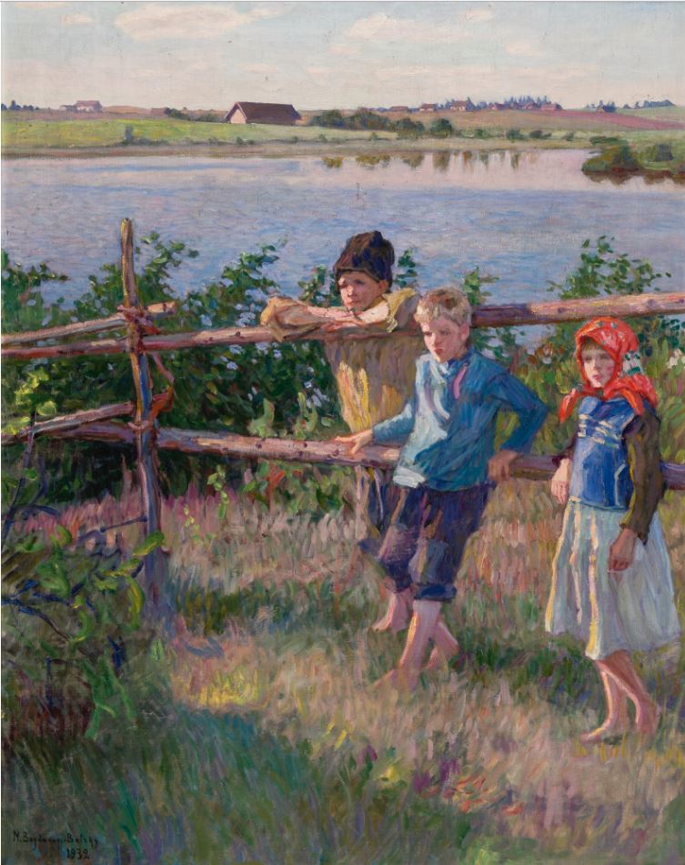 Children by a Lake by Nikolai Petrovich Bogdanov-Belsky,A3(16x12")Poster