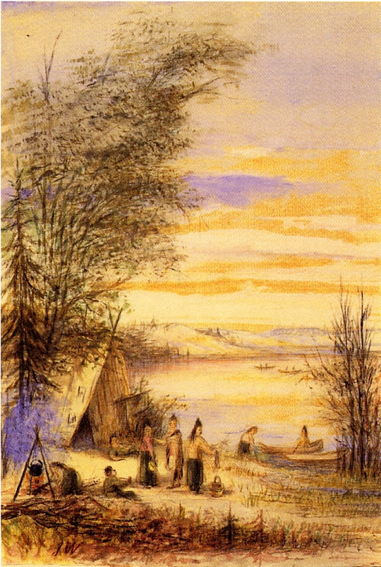 Indian Encampment by  the Lake, vintage artwork by Juan Buckingham Wandesforde, A3 (16x12") Poster Print