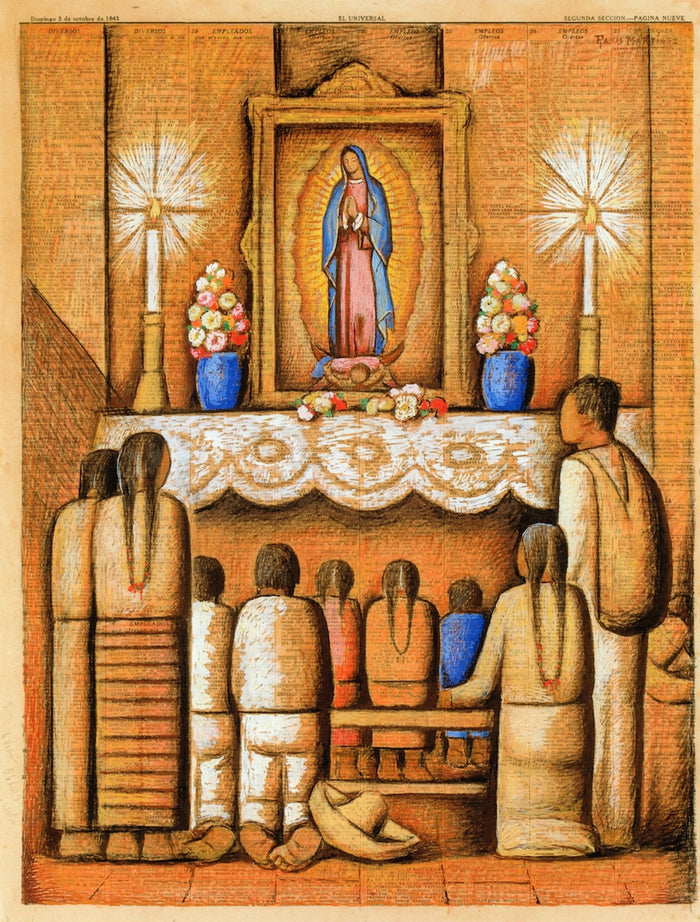 El altar de la Virgen, vintage artwork by Alfredo Ramos Martinez, 12x8