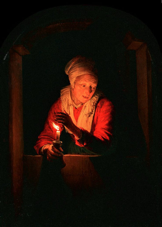 Old Woman with a Candle, vintage artwork by Gerrit Dou, 12x8" (A4) Poster