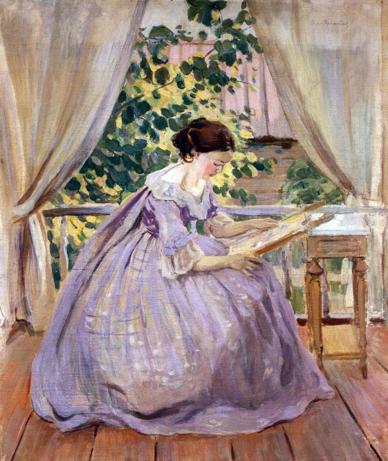 The Embroideress by Viktor Elpidiforovich Borisov-Musatov,A3(16x12")Poster