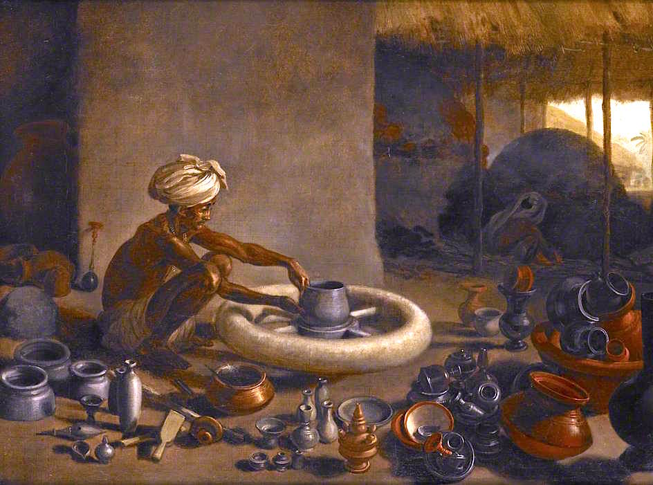 Potter Engaged in Throwing a Pot on a Wheel, vintage artwork by Arthur William Devis, 12x8" (A4) Poster