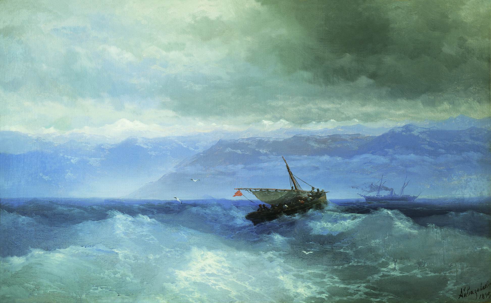 The Caucasian Range from the Sea., vintage artwork by Ivan Constantinovich Aivazovsky, A3 (16x12") Poster Print