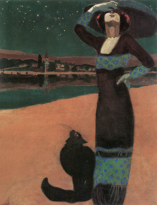 Slim Woman with a Cat by Geza Farago,16x12(A3) Poster