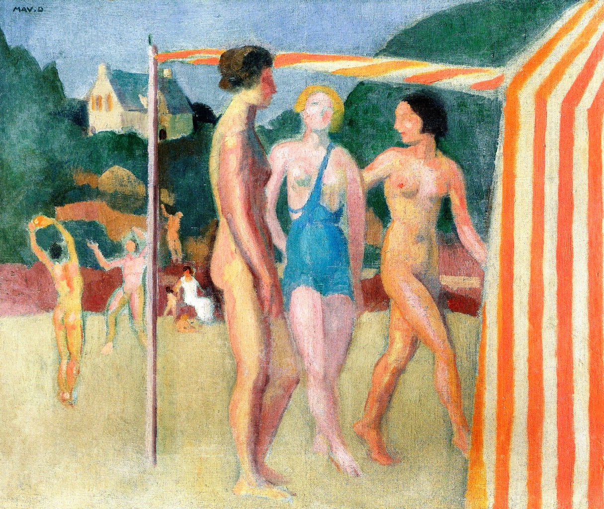 Beach Tent with Three Bathers in Front by Maurice Denis,A3(16x12")Poster