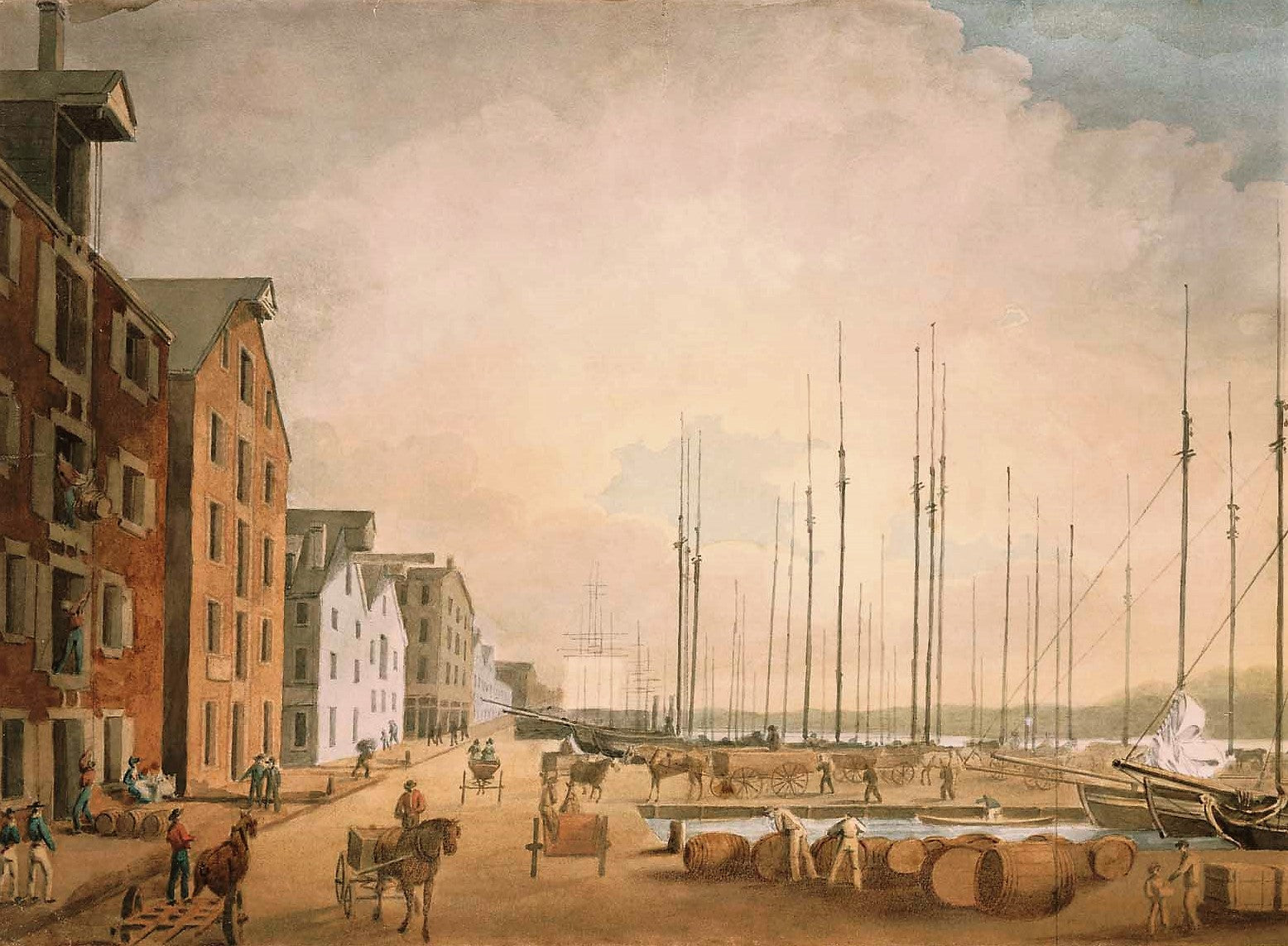 Delaware River Front, Philadelphia, vintage artwork by Thomas Birch, 12x8" (A4) Poster