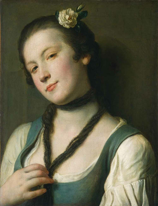 A Girl with a Flower in Her Hair, vintage artwork by Pietro Antonio Rotari, 12x8" (A4) Poster