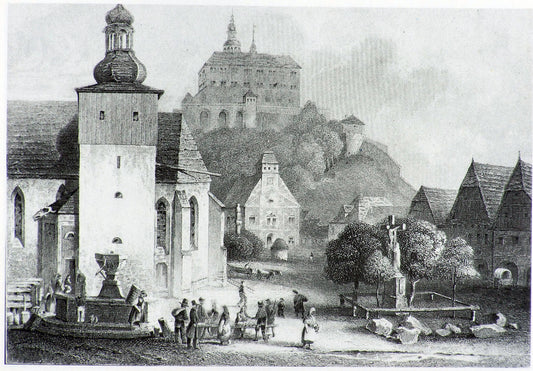 Náchod Marketplace, vintage artwork by Ludwig Richter, A3 (16x12") Poster Print