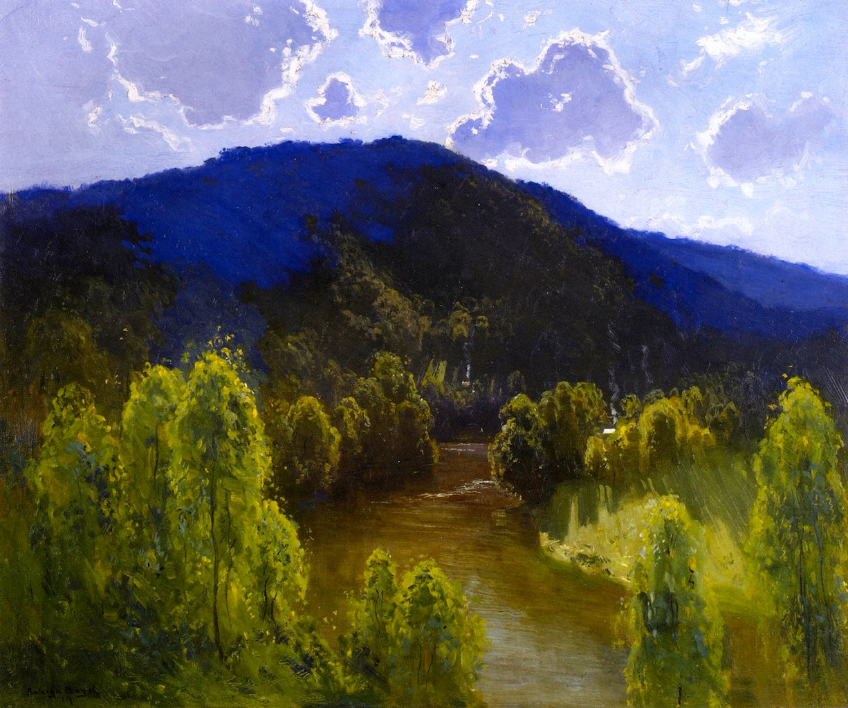Wattle and River, vintage artwork by Penleigh Boyd, 12x8" (A4) Poster