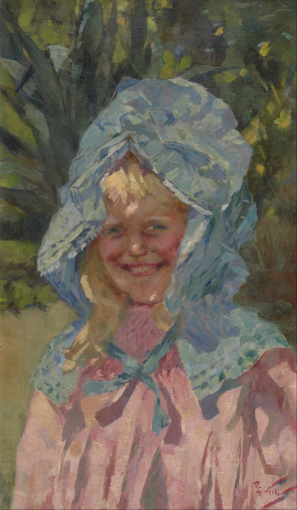 Girl in sunbonnet, vintage artwork by Girolamo Pieri Pecci Ballati Nerli, 12x8" (A4) Poster