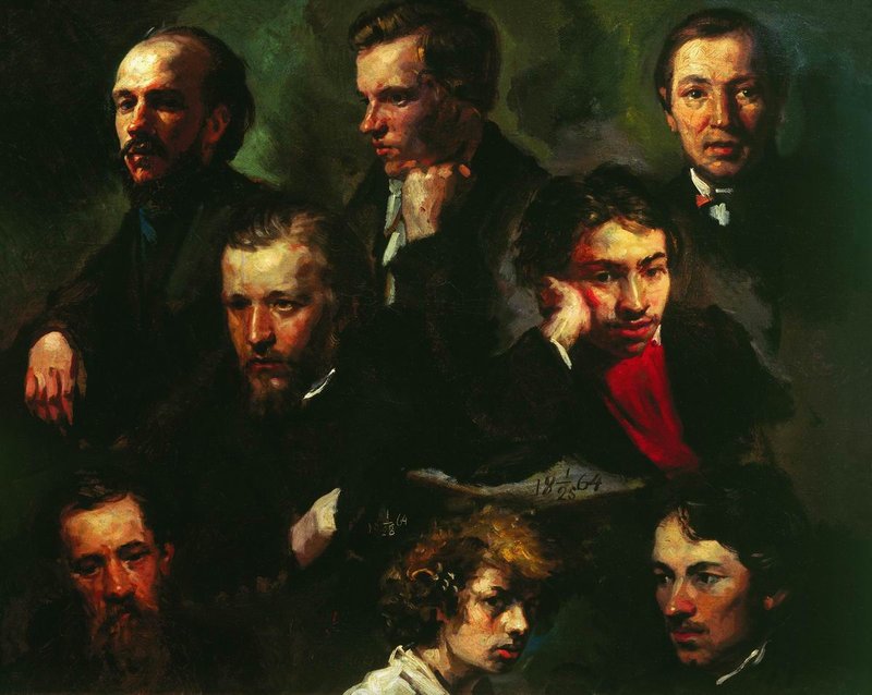 Self Portrait and Portraits of the Artist's Friends, vintage artwork b ...