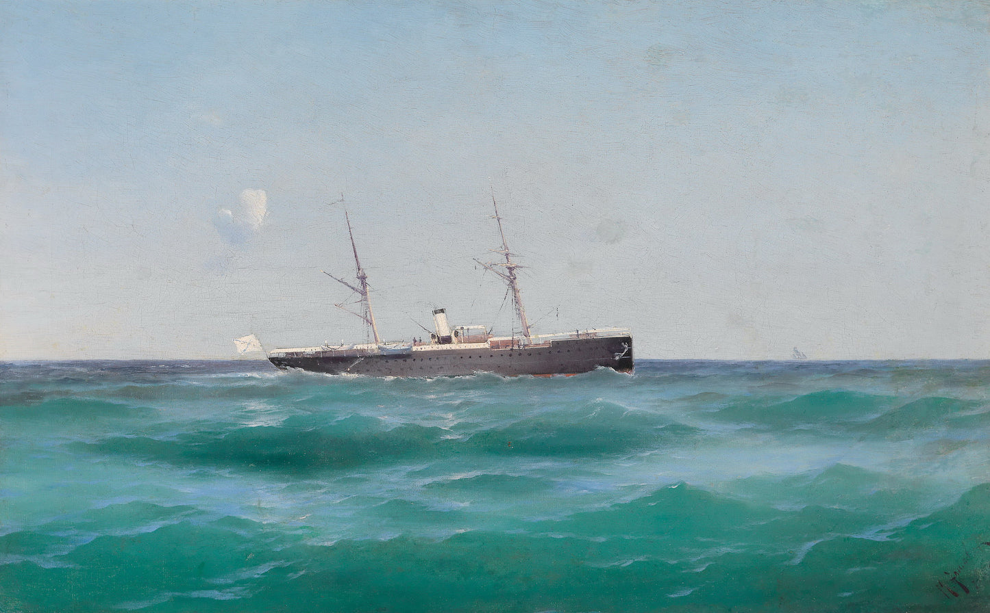 A Ship at Sea, vintage artwork by Mikhail Alisov, 12x8" (A4) Poster
