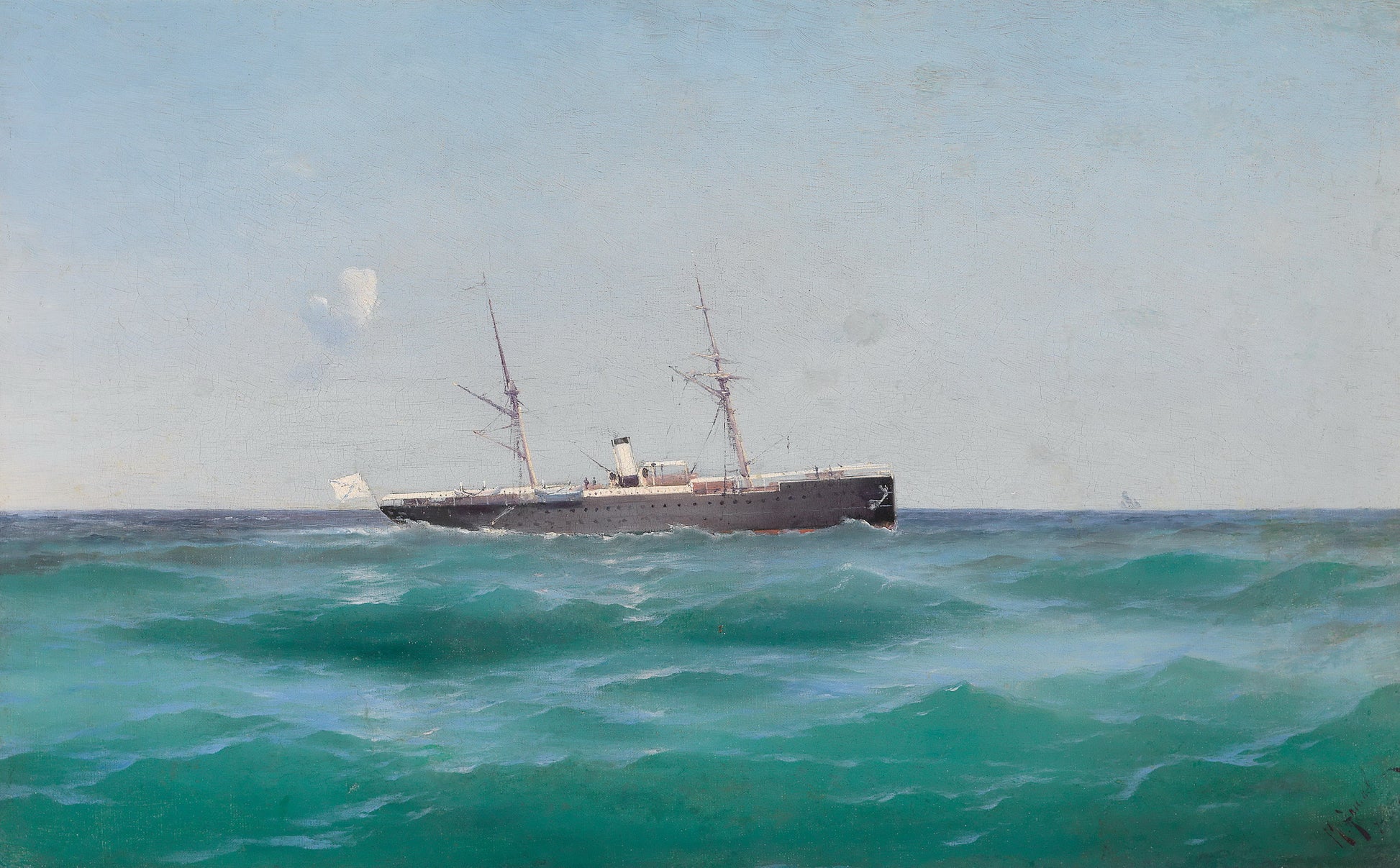 A Ship at Sea, vintage artwork by Mikhail Alisov, 12x8" (A4) Poster