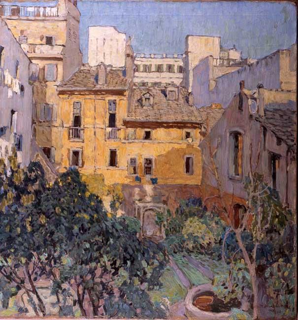 A Courtyard in Rome, vintage artwork by Mikhail Demyanov, 12x8" (A4) Poster