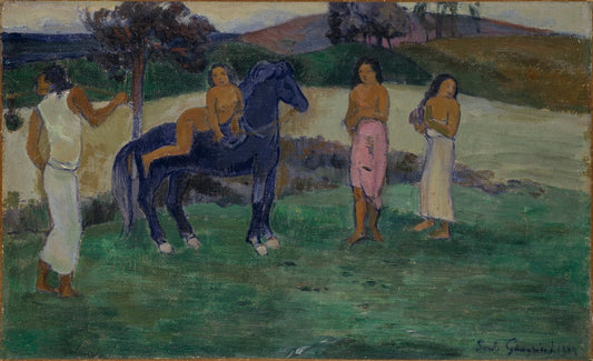 Composition with Figures and a Horse, vintage artwork by Paul Gauguin, 12x8" (A4) Poster