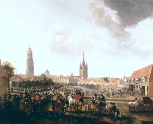 Horsemarket in Delft, vintage artwork by Pieter Wouwerman, 12x8" (A4) Poster