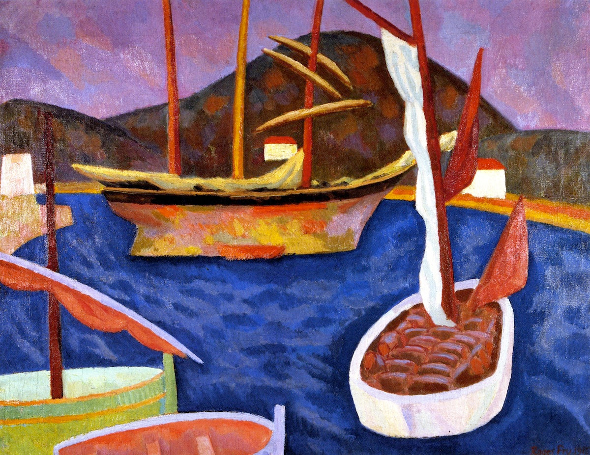 Boats in Harbour, South of France, vintage artwork by Roger Eliot Fry, 12x8" (A4) Poster