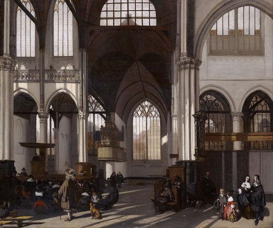 Interior of the Oude kerk in Amsterdam (south nave), vintage artwork by Emanuel de Witte, 12x8" (A4) Poster