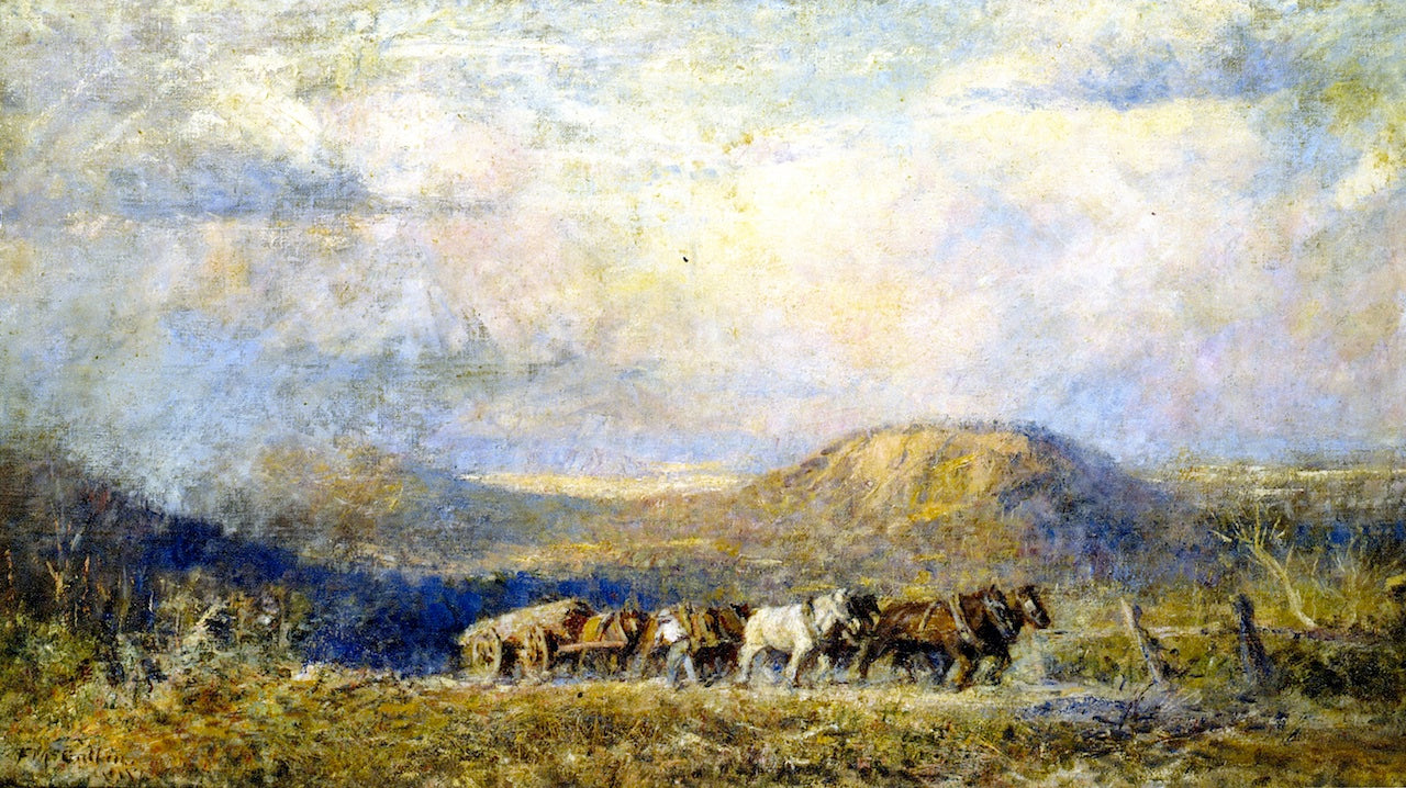 Hauling Timber, Macedon Heights, vintage artwork by Frederick McCubbin, 12x8" (A4) Poster