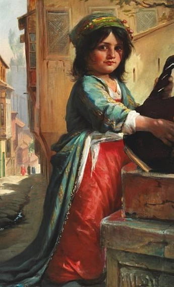 A Small Girl from the Middle East in Colorful Clothes, vintage artwork by Elisabeth Jerichau-Baumann, A3 (16x12") Poster Print