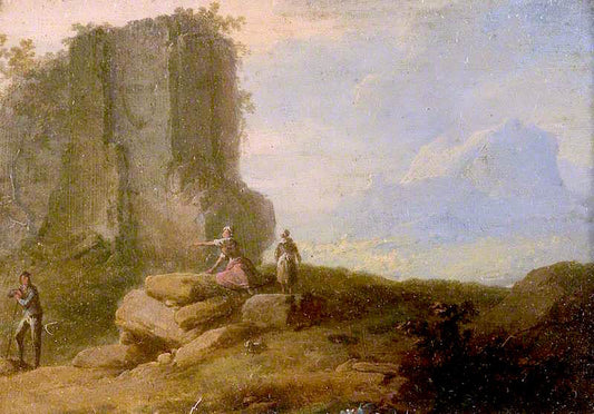 Classical Landscape, with Figures and Ruins, vintage artwork by Franz de Paula Ferg, 12x8" (A4) Poster