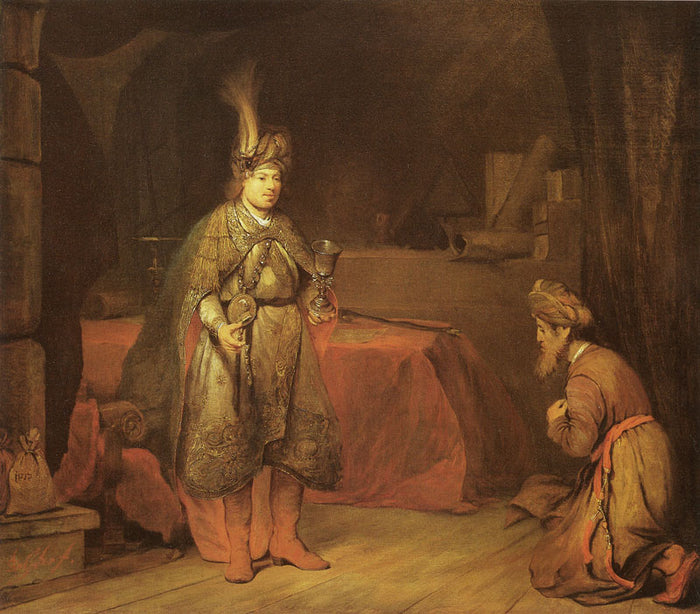 Judah Persuades Jacob to Consent to the Departure of Benjamin, vintage artwork by Aert de Gelder, 12x8