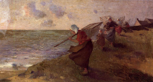 Shrimp Fisherwoman, vintage artwork by Ferdinand du Puigaudeau, 12x8" (A4) Poster