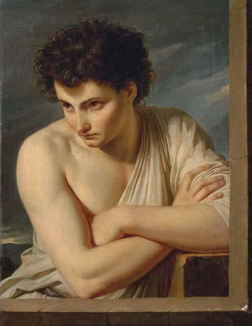 A Young Man Dressed as an Arcadian Shepherd, vintage artwork by François-Xavier Fabre, 12x8" (A4) Poster