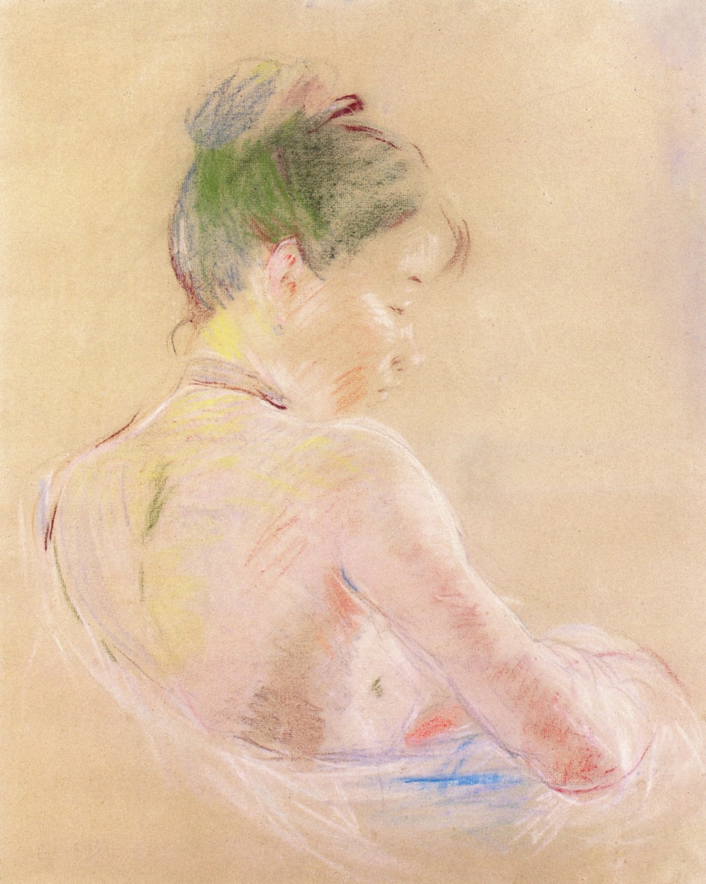 Girl with Bare Shoulders, vintage artwork by Berthe Morisot, 12x8" (A4) Poster
