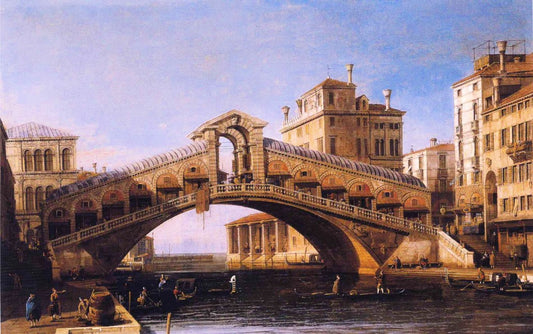 Capriccio of the Rialto Bridge with the Lagoon Beyond, vintage artwork by Canaletto, 12x8" (A4) Poster