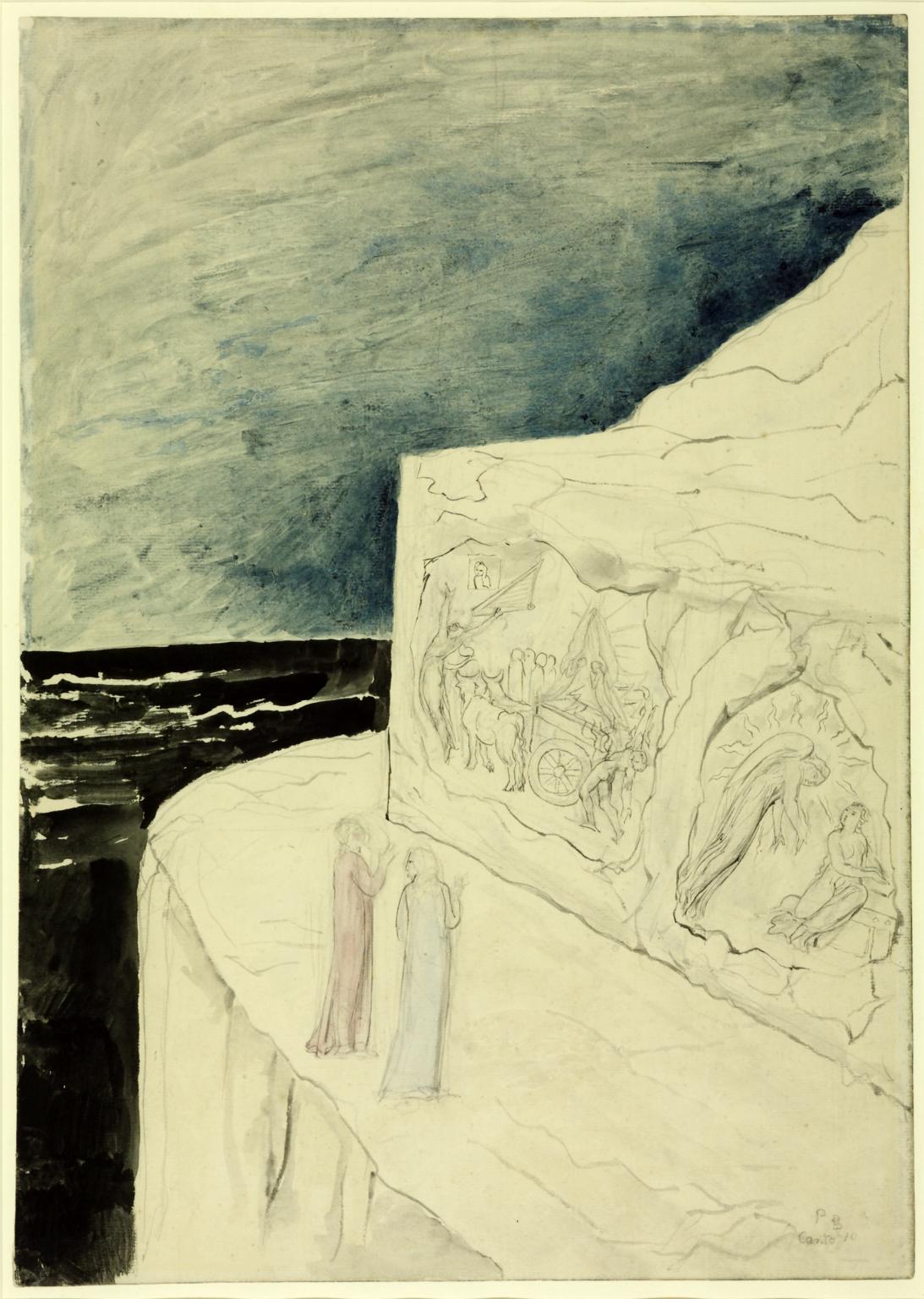 The Rock Sculptured with the Recovery of the Ark and the Annunciation, vintage artwork by William Blake, 12x8" (A4) Poster