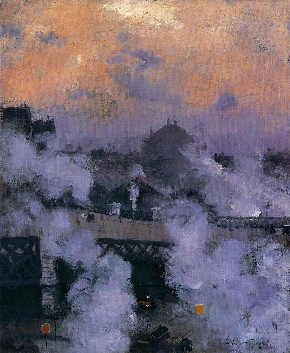 The Pont de l'Europe at Night, vintage artwork by Norbert Goeneutte, 12x8" (A4) Poster