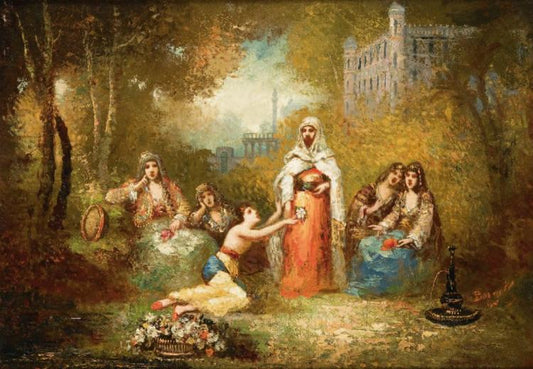 The Sheikh and his Harem, vintage artwork by Frederic Borgella, 12x8" (A4) Poster