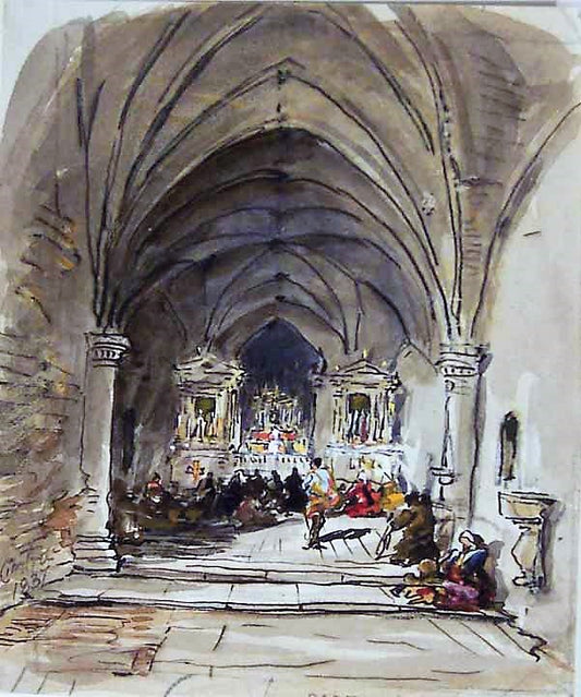Interior of a Portuguese Church, vintage artwork by James Holland, A3 (16x12") Poster Print