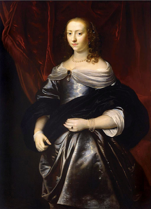 Portrait of Lucretia Boudaen (1617-1663), Wife of Johan Ort, vintage artwork by Jacob Van Loo, 12x8" (A4) Poster