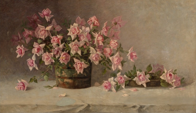 Still LIfe with Pink Roses, vintage artwork by Amedee Joullin, 12x8" (A4) Poster
