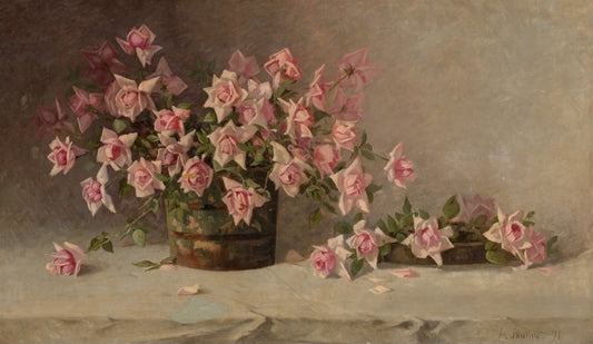Still LIfe with Pink Roses, vintage artwork by Amedee Joullin, 12x8" (A4) Poster