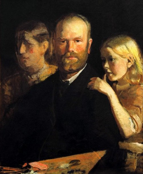 Selfportrait with Anna and Helga, vintage artwork by Michael Peter Ancher, 12x8" (A4) Poster