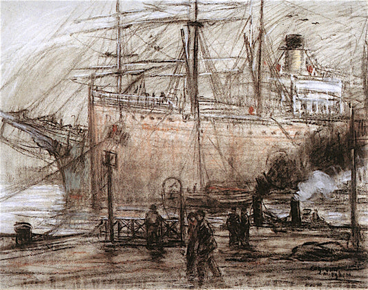 Moored Vessels and Tugs, vintage artwork by Eugeen van Mieghem, 12x8" (A4) Poster