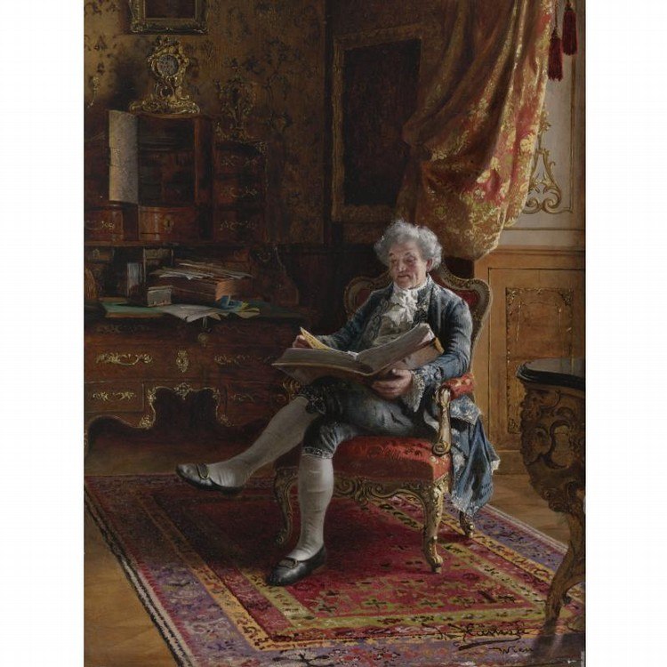 Reading for Pleasure, vintage artwork by Johann Hamza, 12x8" (A4) Poster