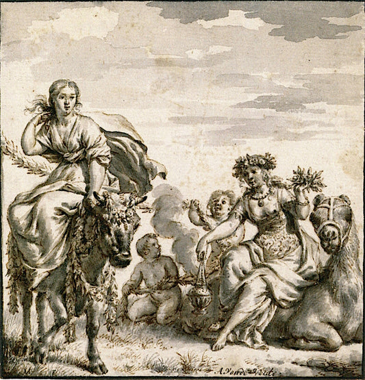The Continents of Europe and Asia, vintage artwork by Adriaen van de Velde, 12x8" (A4) Poster