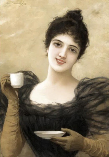 Lady with coffee cup by Emile Eisman-Semenowsky,A3(16x12")Poster