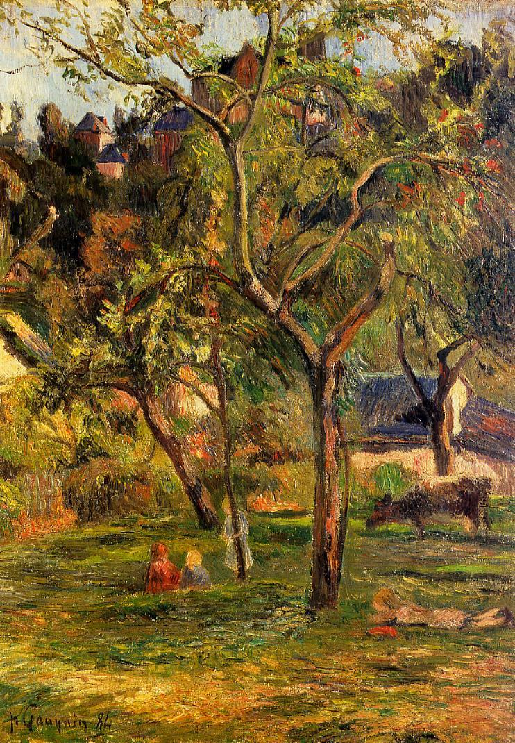 Children in the Pasture, vintage artwork by Paul Gauguin, 12x8" (A4) Poster